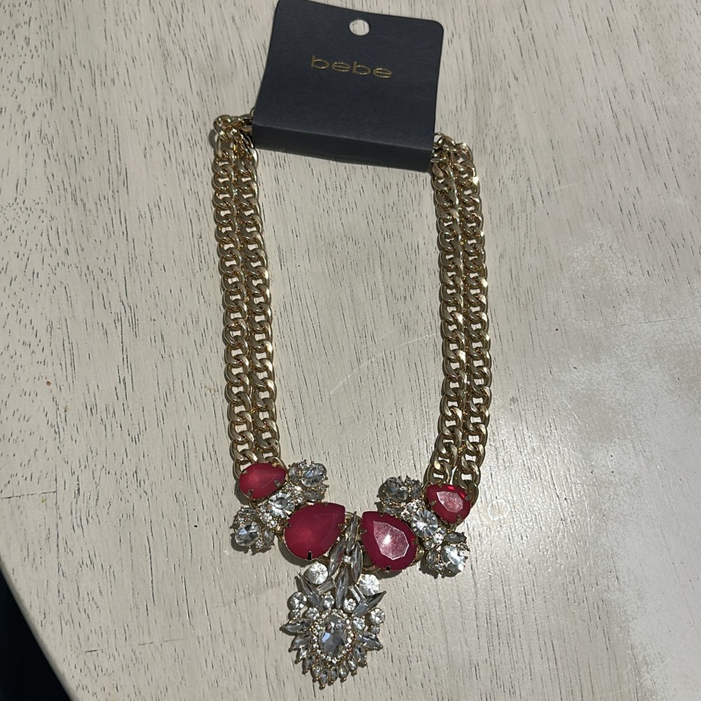 Bebe Gold Necklace with Pink and Silver Accents